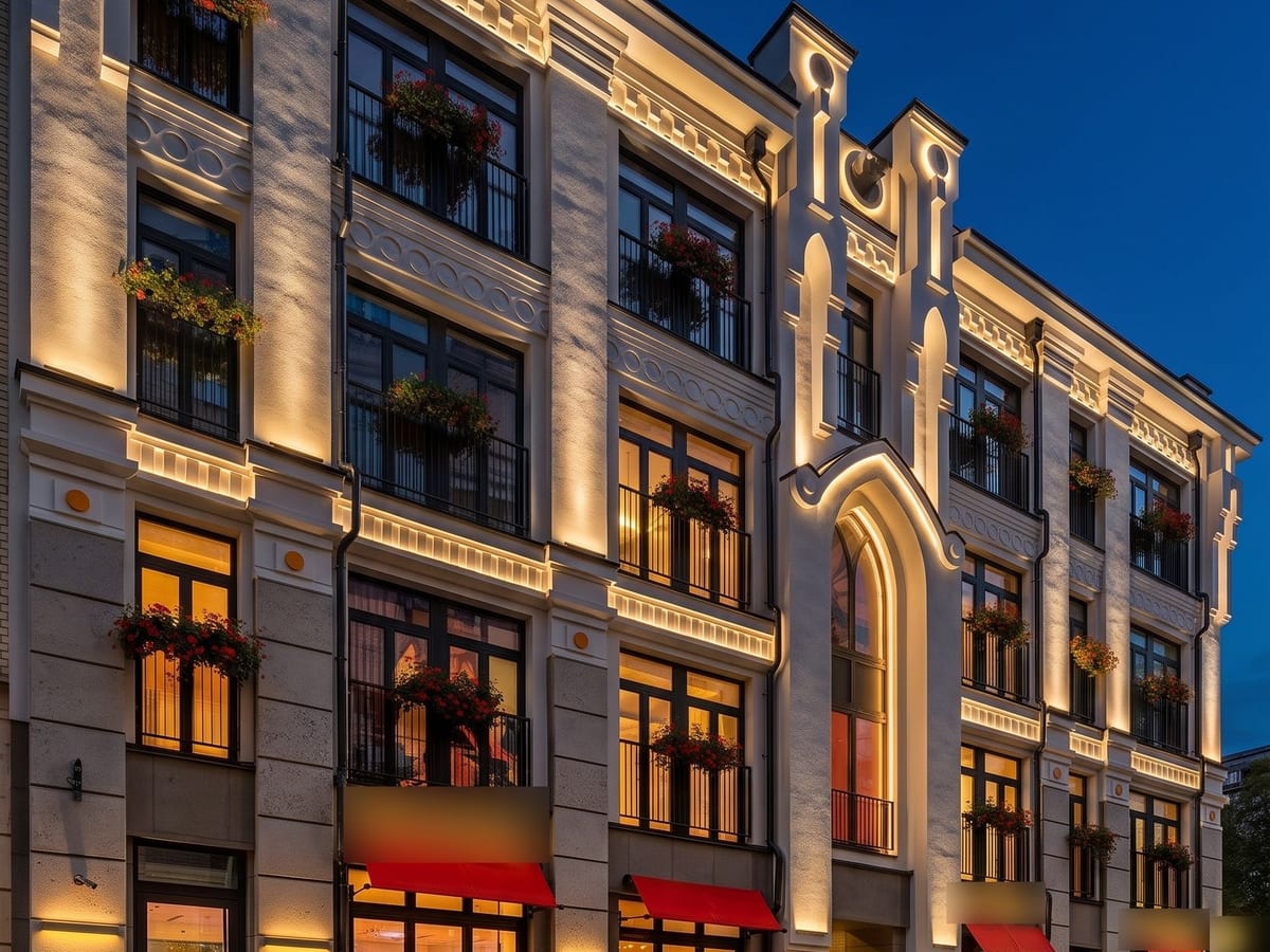 La même façade éclairée, après installation
